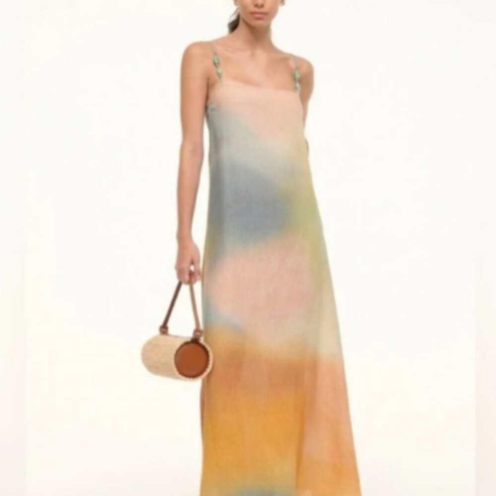 Staud Laura Linen Dress Pastel Clouds - Picture 3 of 8